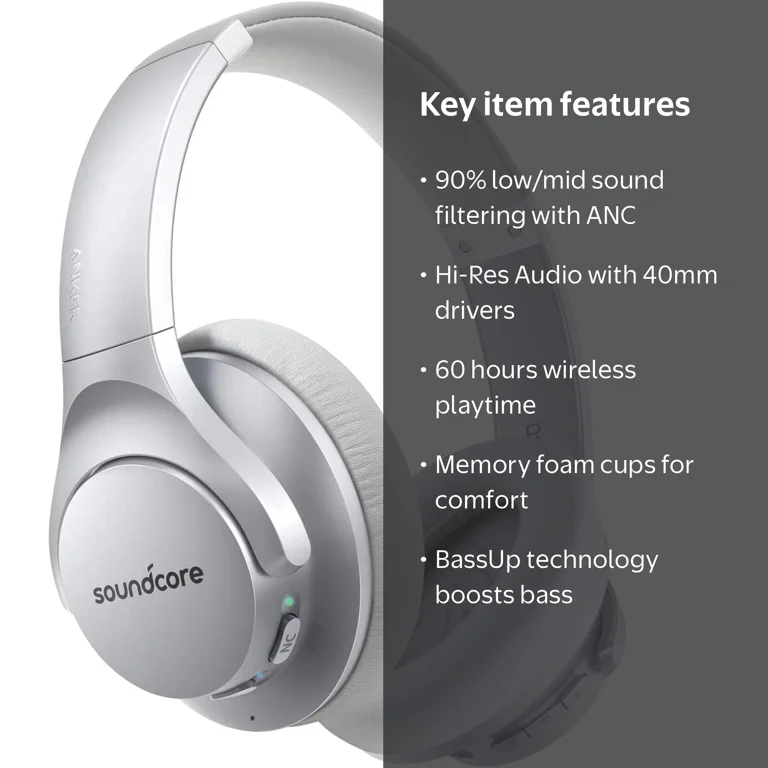 Soundcore Life Q20 Hybrid Active Noise Cancelling Headphones, 60H Soundcore Life Q20 Hybrid Active Noise Cancelling Headphones, 60H