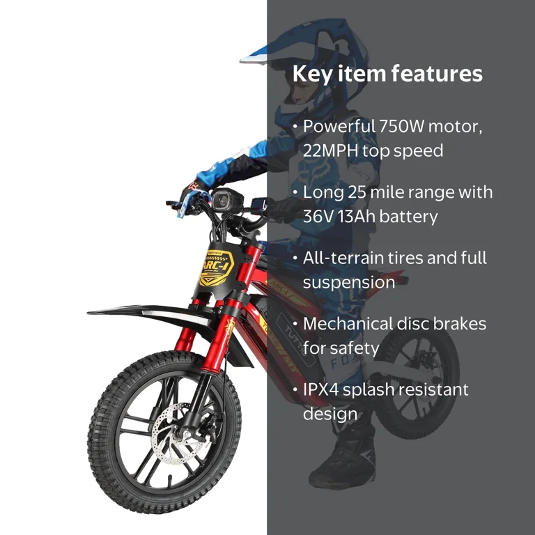 TUTTIO Mini Electric Dirt Bike ARC-1 750W 36V 21Ah for Kids 8-14