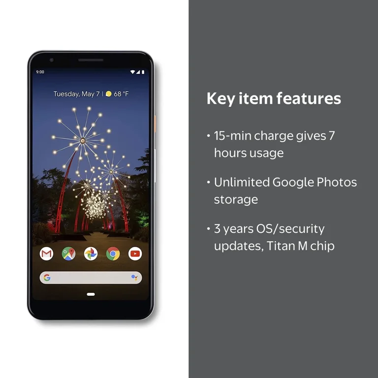 Google Pixel 3a XL White, Factory Unlocked, Fast Charging, High