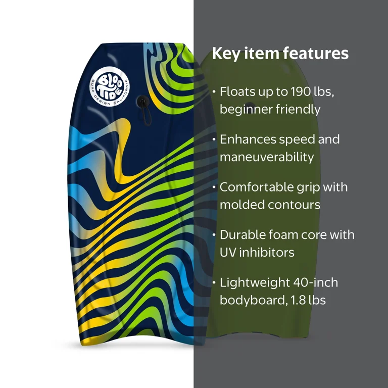 Boogle Board ボディーボード Bloo Tide, Bodyboard, 40in, Green with Contoured Foam Core