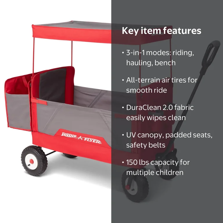 Radio Flyer, 3-in-1 All-Terrain EZ Fold Wagon with Canopy, Red and