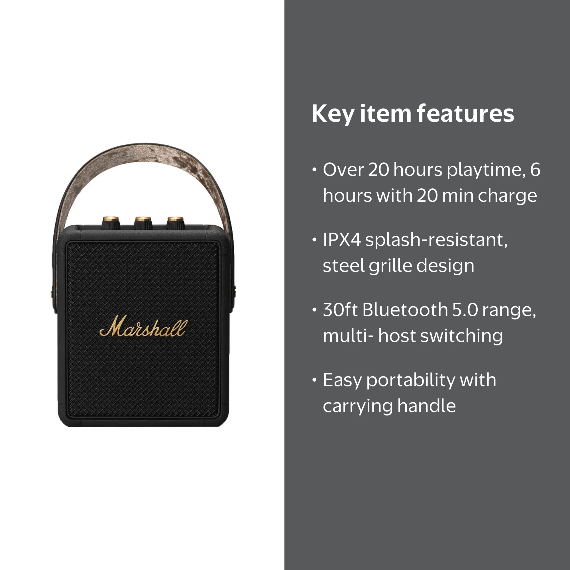 Marshall STOCKWELL2BB Stockwell II Portable Bluetooth Speaker with