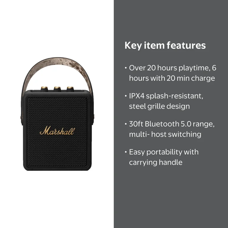 Marshall STOCKWELL2BB Stockwell II Portable Bluetooth Speaker with