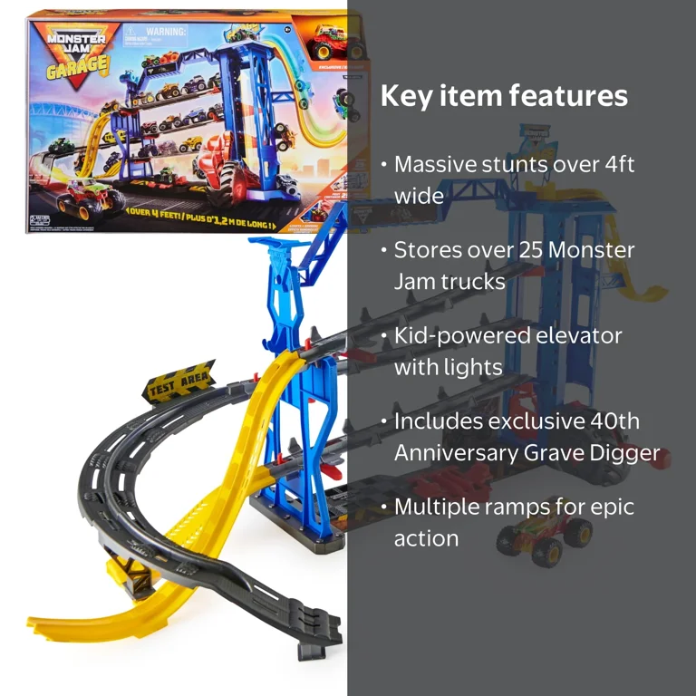 Monster Jam Massive Garage Playset with Truck Race Tracks, Jump
