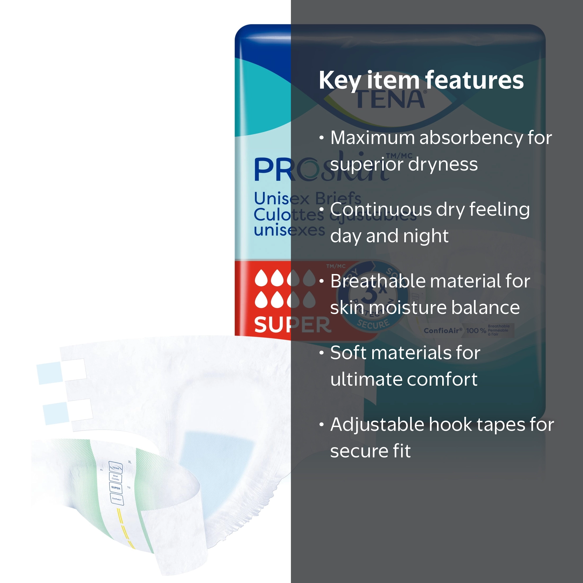 TENA Proskin Super Briefs, Incontinence Adult Diapers, Unisex, XL