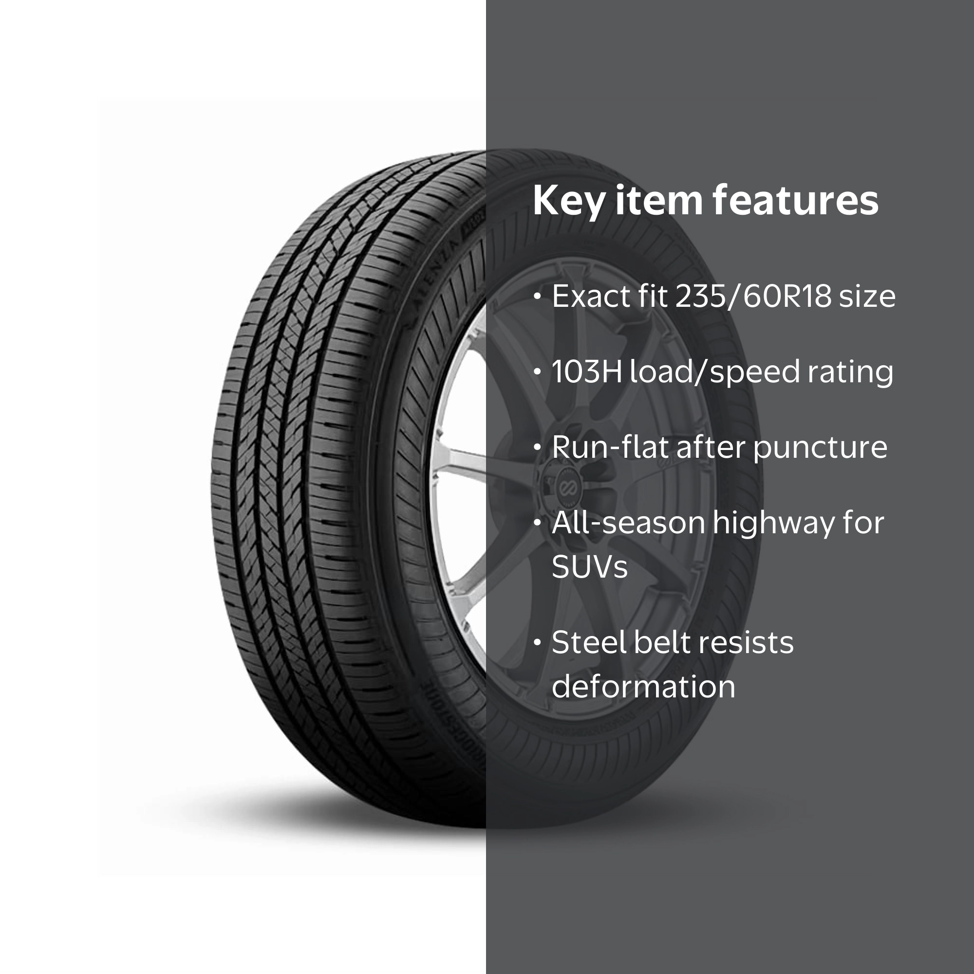 Bridgestone Alenza A/S 02, 235/60R18, All Season SUV Tire, 40K