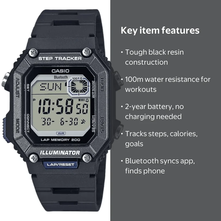 Casio Men's Step Tracker Watch WSB1000-1AV – Bluetooth, 200-Lap