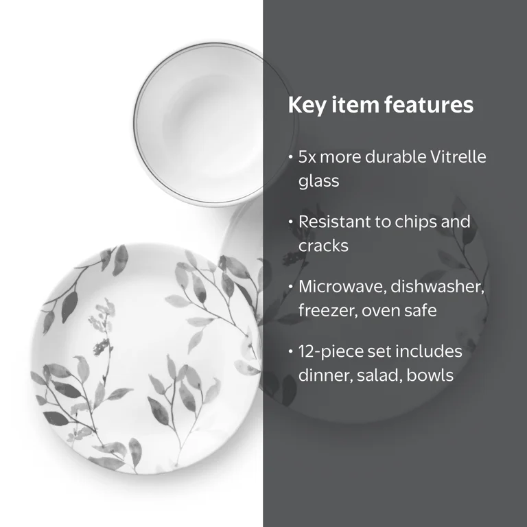 Corelle, Dinnerware Set, Misty Leaves, Service for 4, Blue
