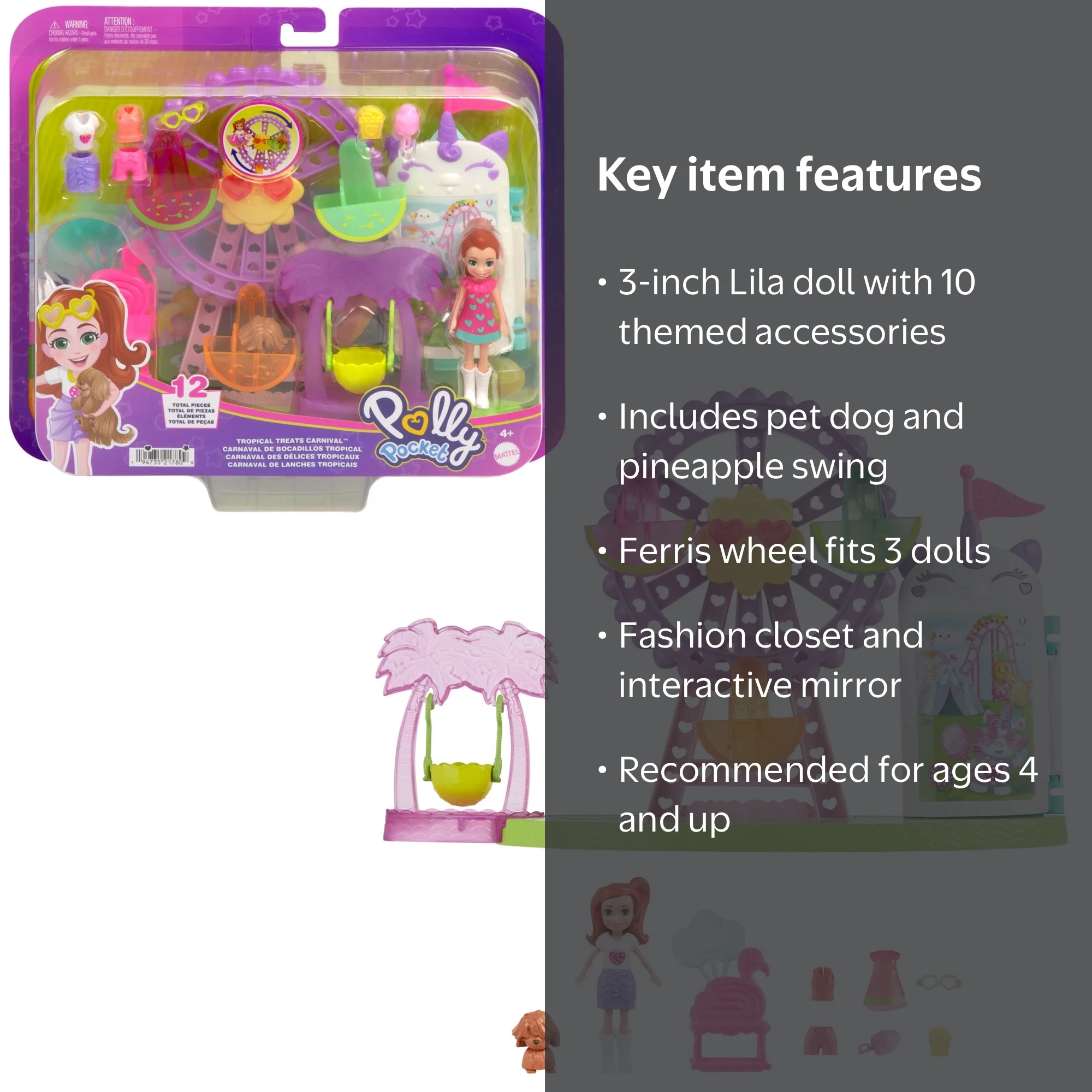 Polly Pocket Tropical Treats Carnival Playset with 3-inch Lila