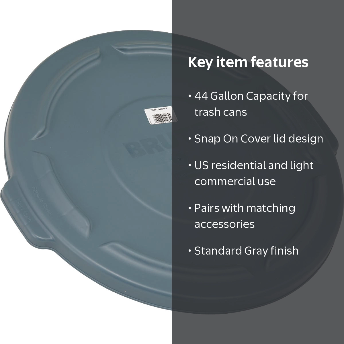 Rubbermaid, Commercial Products Brute Trash Can Lid, 44 gal, Gray