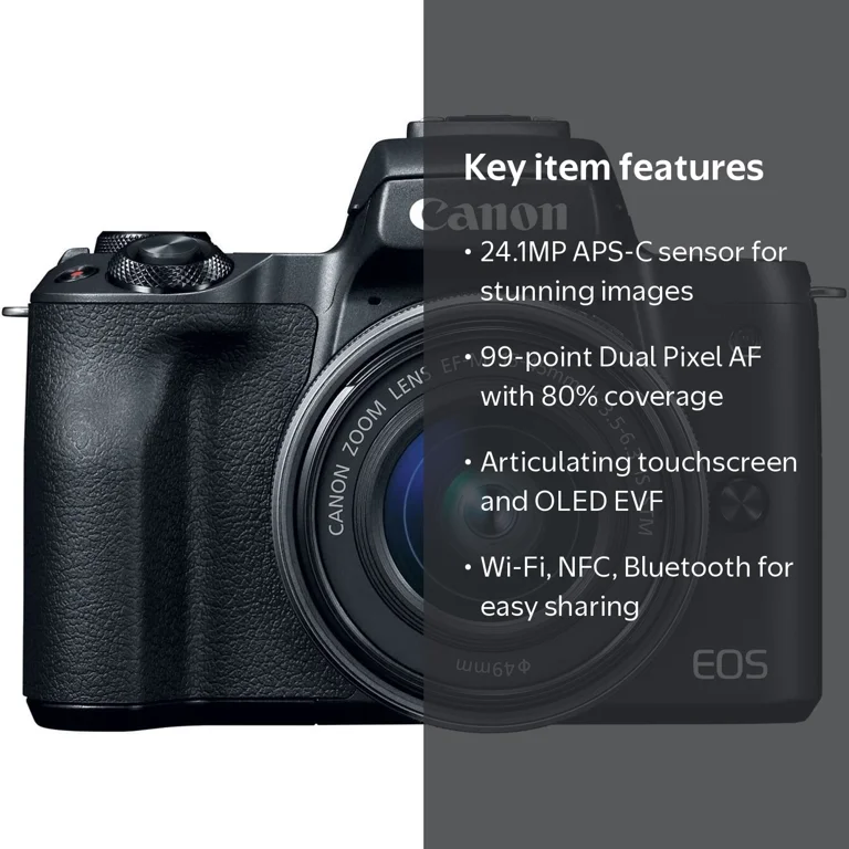 Canon EOS M50 Mirrorless Camera - 24.1 MP, 15-45mm Lens, 4K UHD Canon EOS M50 Mirrorless Camera - 24.1 MP, 15-45mm Lens, 4K UHD