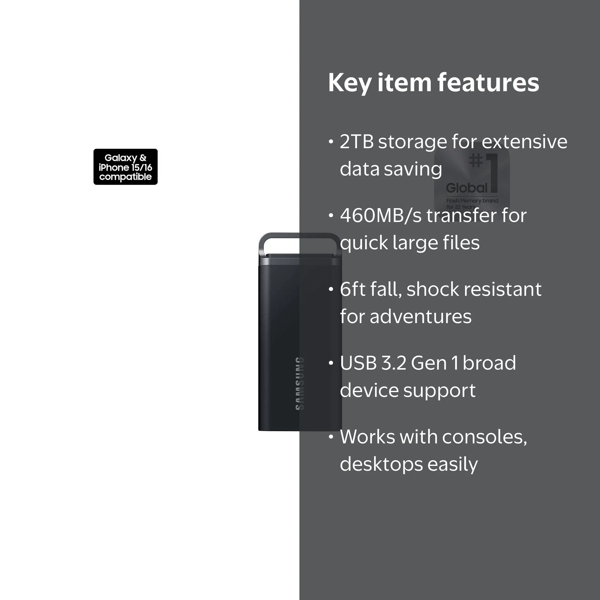 Samsung, Portable SSD, T5 EVO 2TB, USB 3.2 Gen 1, Black - Walmart.com