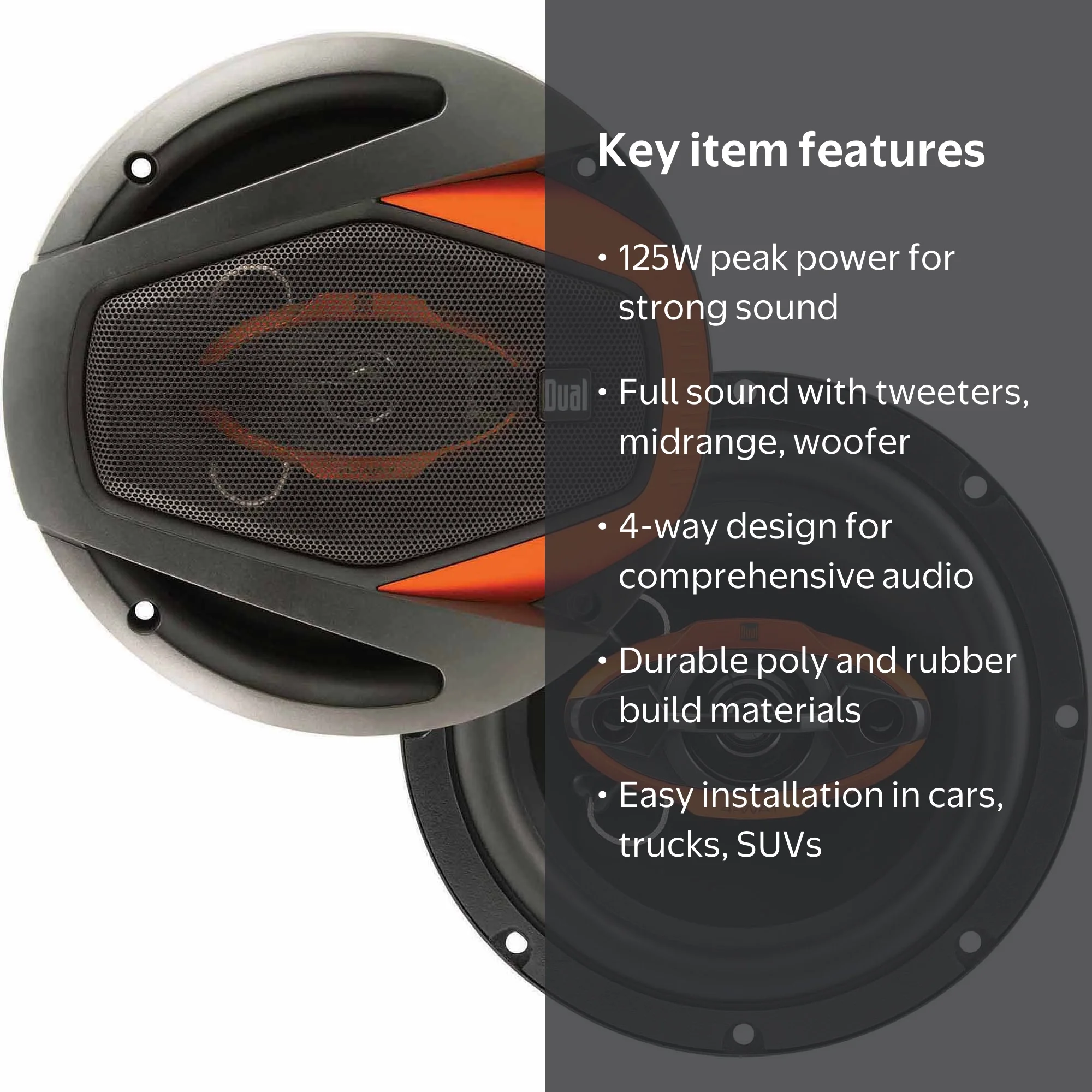 Dual DWS654 65 Inch 4-Way Car Speakers 125W Peak Power Black