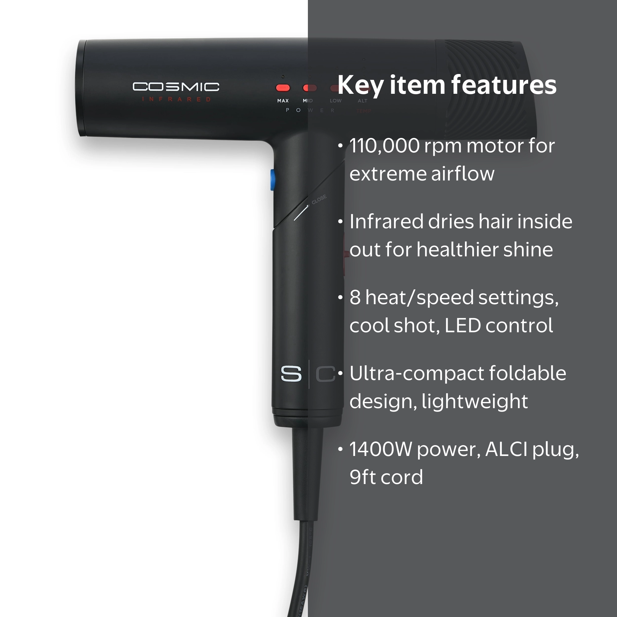 STYLECRAFT Cosmic Foldable Hair Dryer, Ionic, Brushless, Infrared