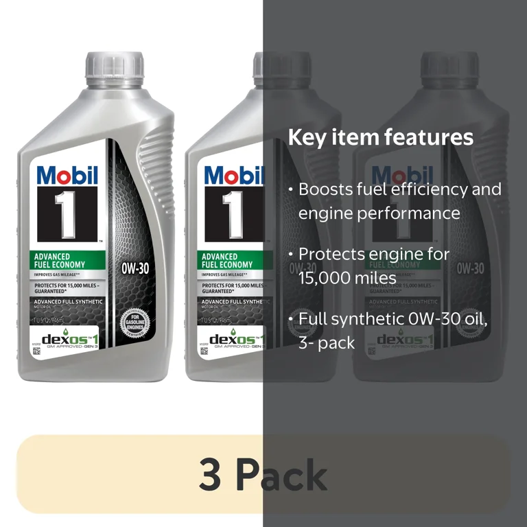 3 pack) Mobil 1 Advanced Fuel Economy Full Synthetic Motor Oil 0W