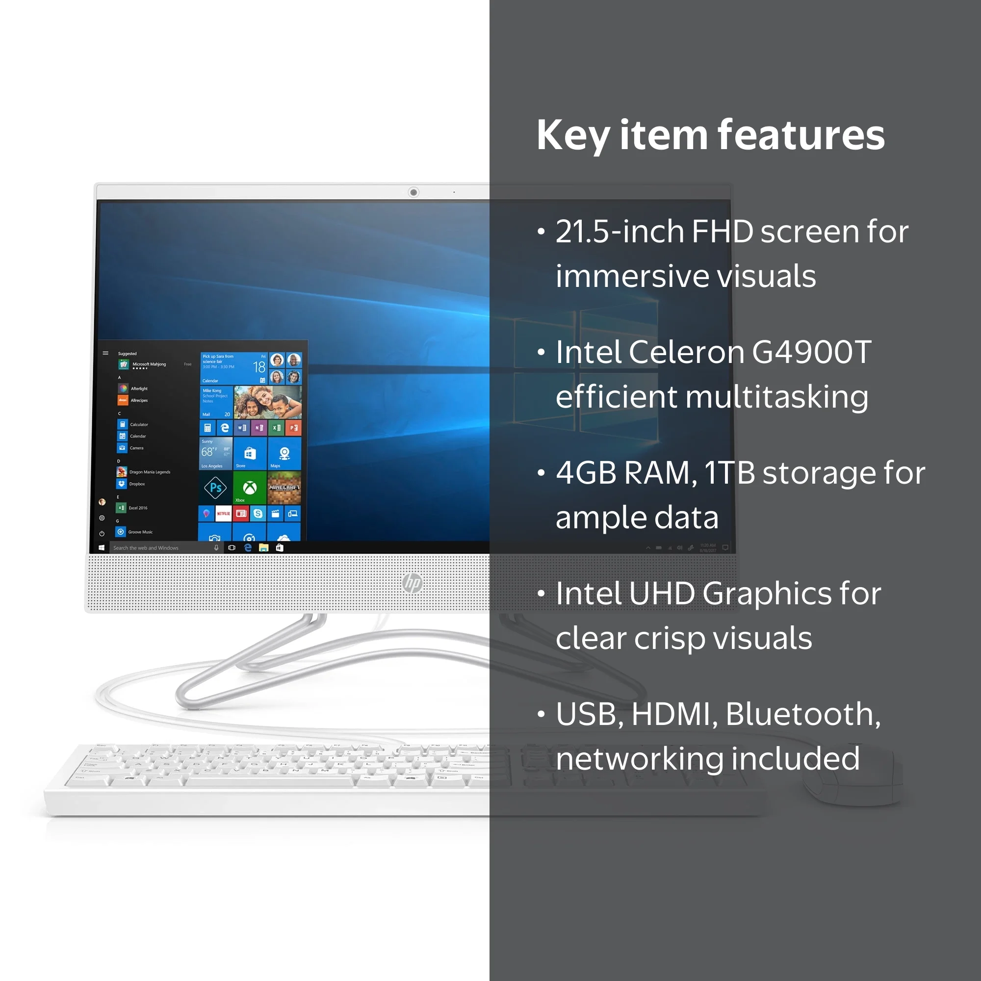 HP All-in-One Computer 22 AIO 22-c0063w, Intel Celeron G4900T, 4GB