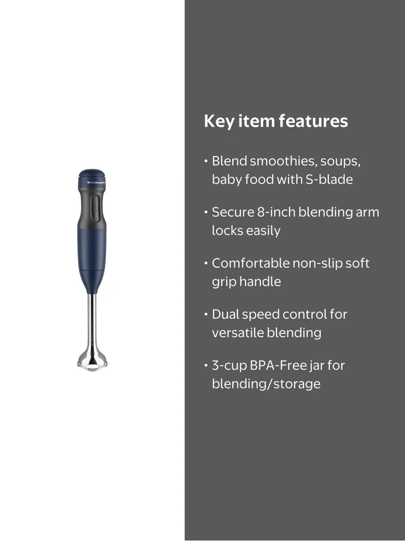 KitchenAid, Hand Blender, KHB1231IB, Ink Blue, with 3-Cup Beaker