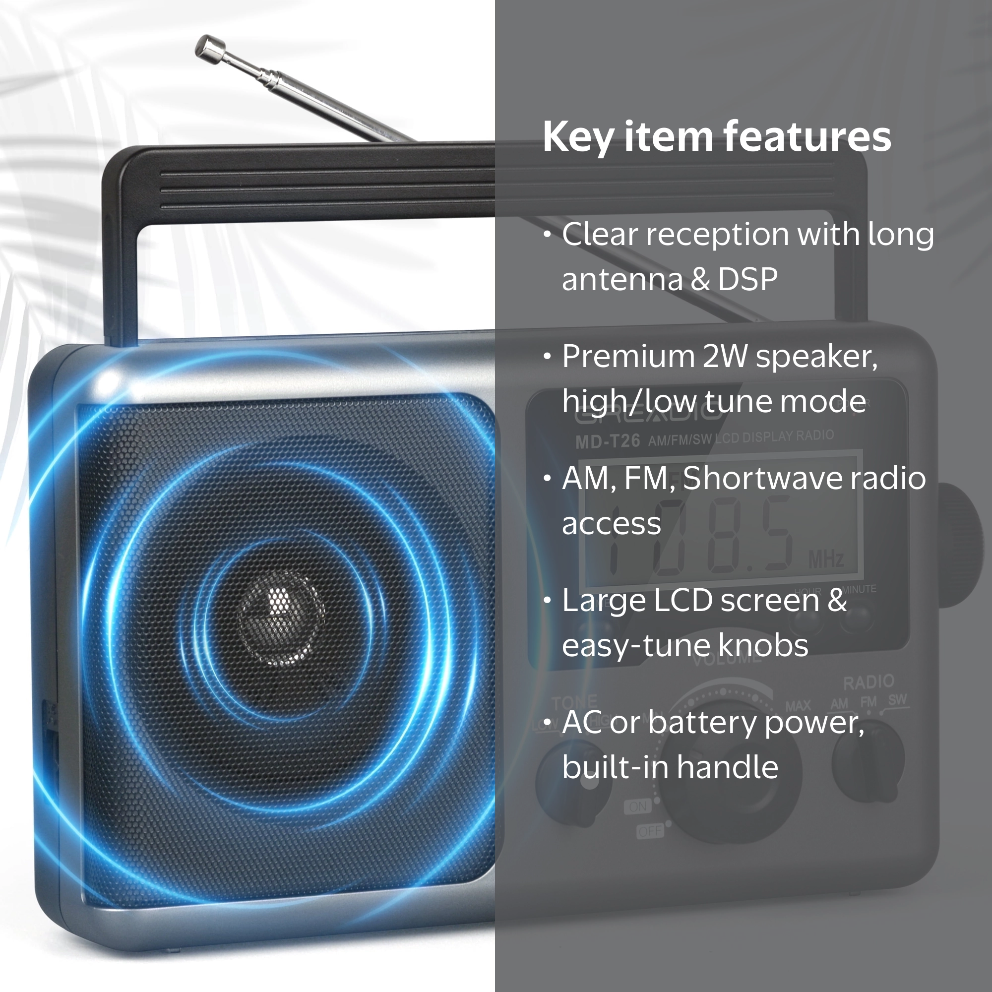Greadio Portable Shortwave Radio with LCD Display AM FM Radio for