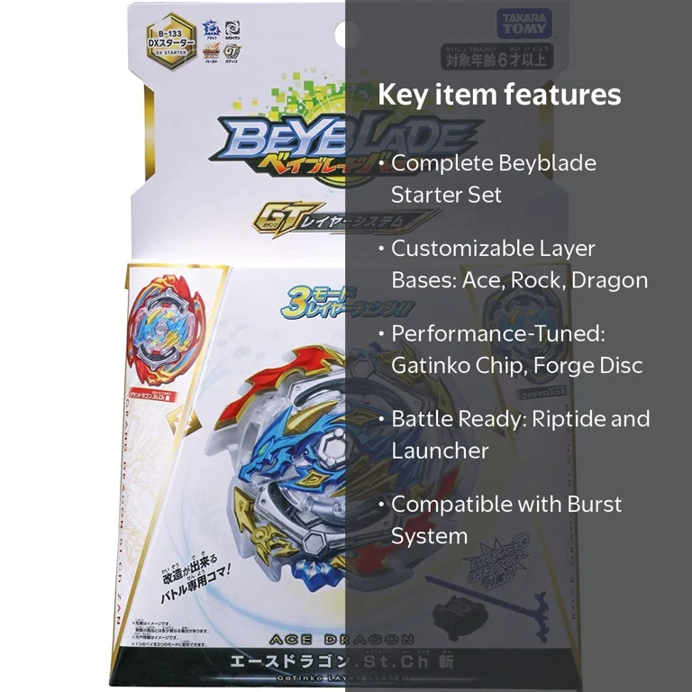 TAKARA TOMY Ace Dragon Sting Charge Zan Beyblade w/ Launcher, Rock