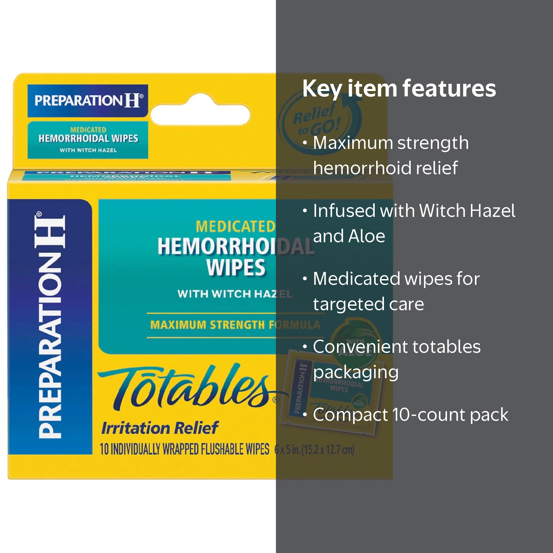 Preparation H Medicated Hemorrhoidal Wipes, Max Strength, 10ct
