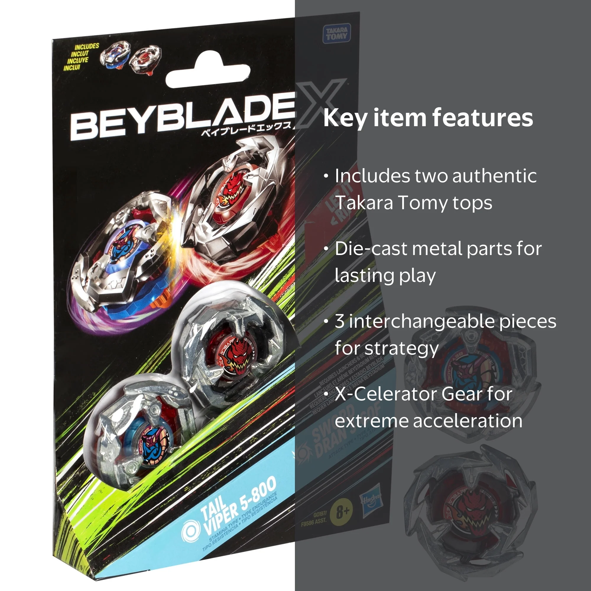 Beyblade X Tail Viper 5-80O & Sword Dran 3-60F Battling Top Duo