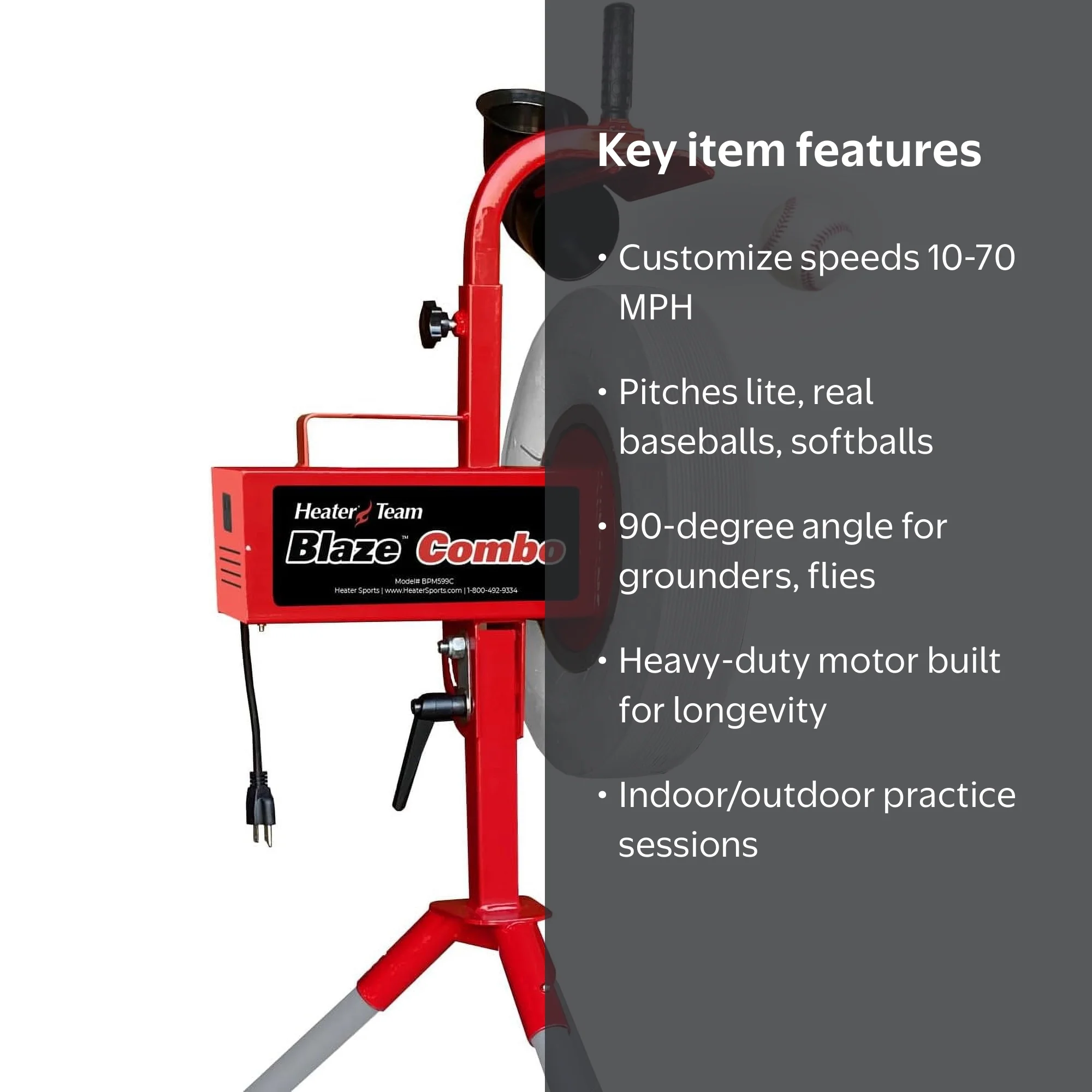 Heater Sports ピッチングマシン Heater Sports, Pitching Machine, Blaze, 70 MPH for Baseball