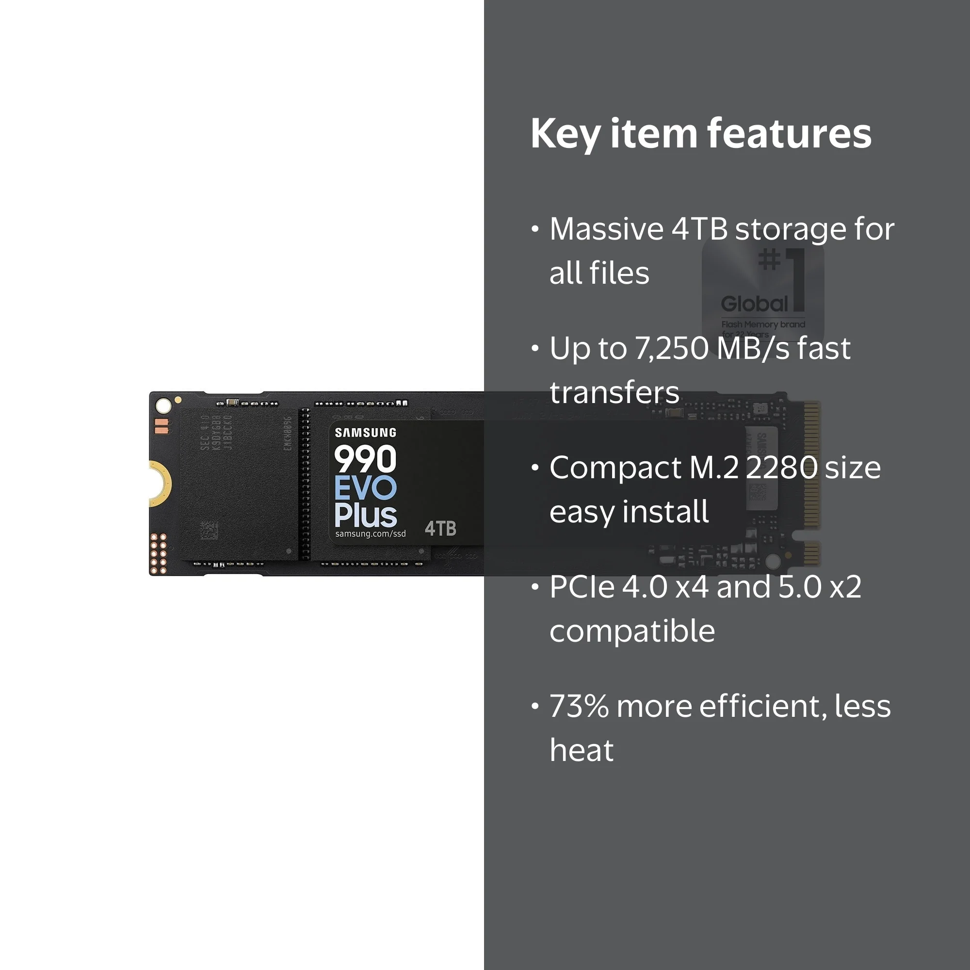 Samsung, SSD, 990 EVO PLUS 4TB, PCIe Gen 4x4 Speeds Up-to 7,250 MB
