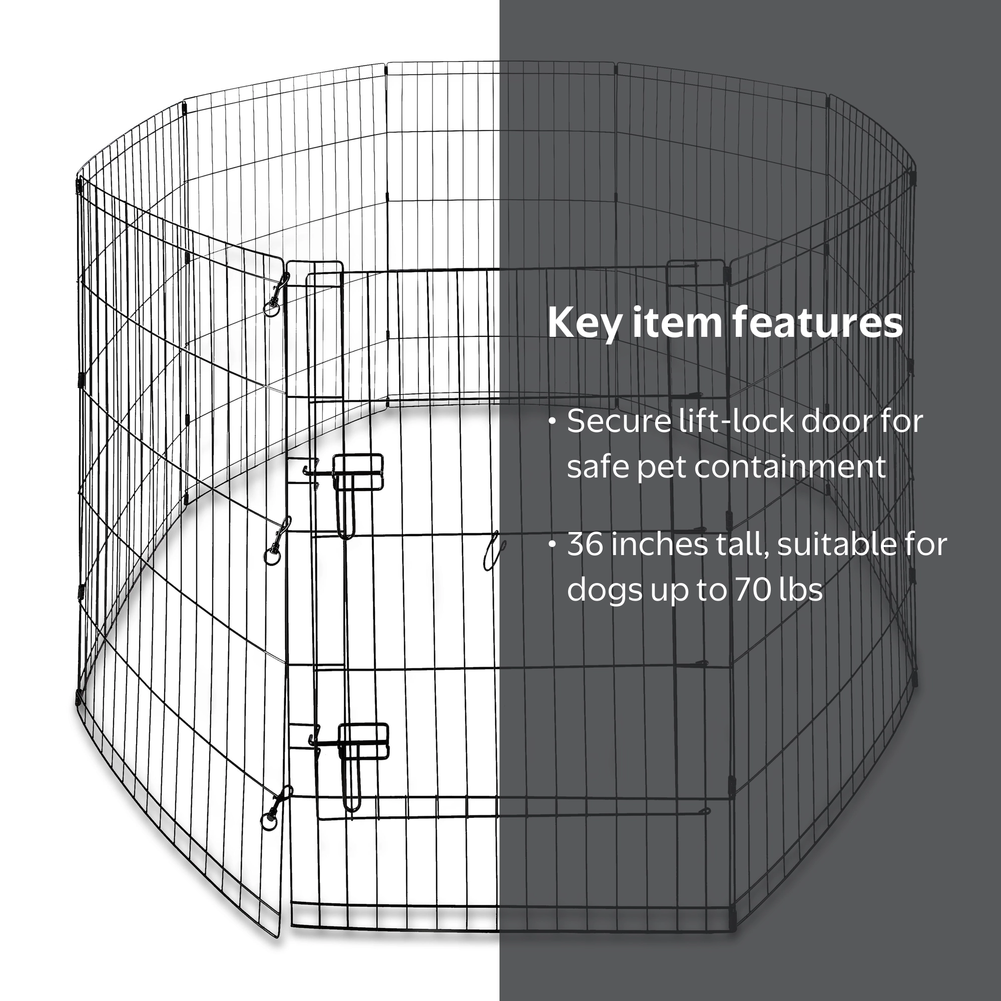 Vibrant Life 8-Panel Wire Playpen for Pets, Black, 36