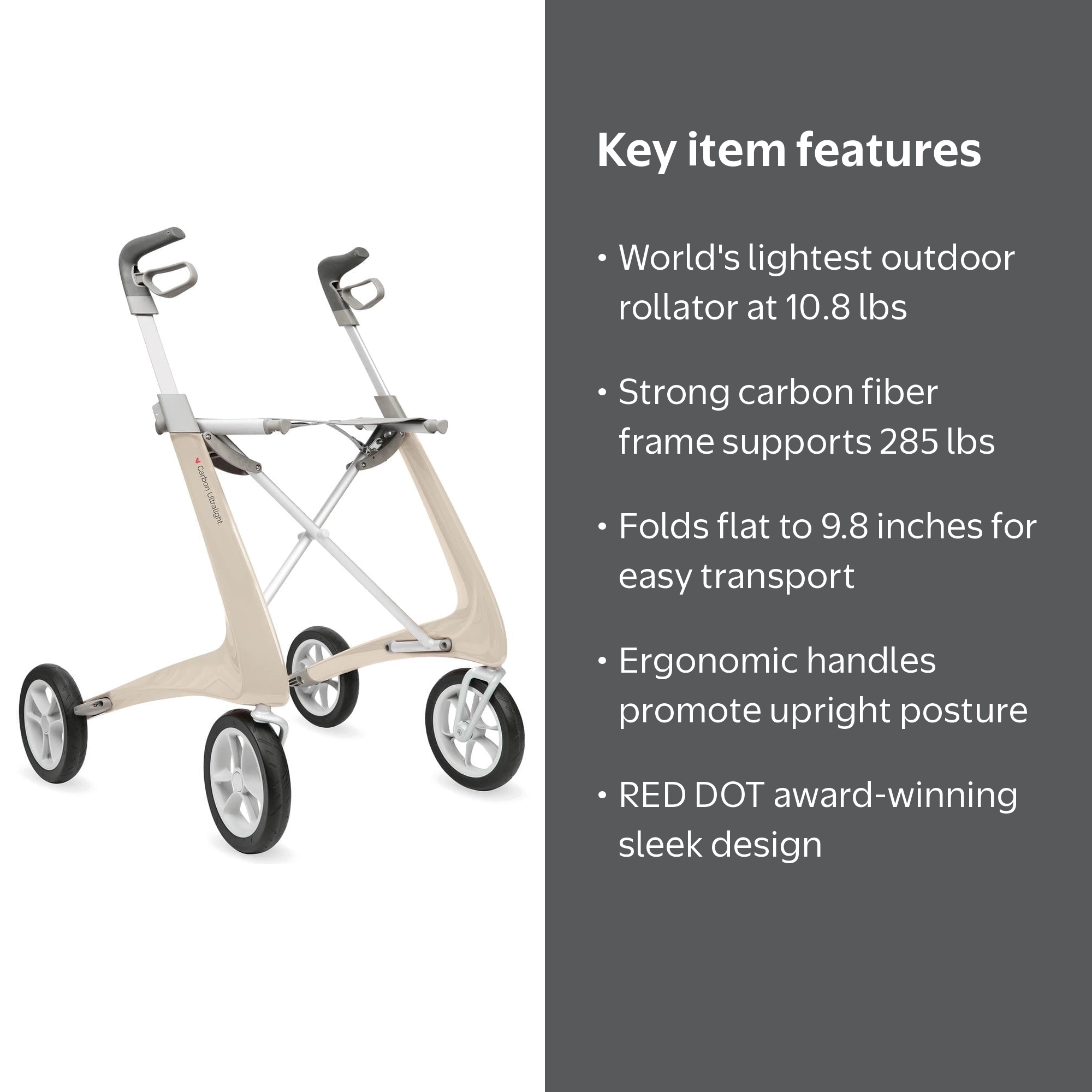 byACRE Carbon Ultralight Regular Rollator, 16.5In Seat Width