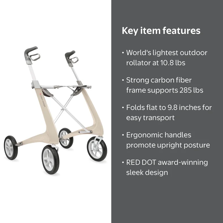 byACRE Carbon Ultralight Regular Rollator, 16.5In Seat Width