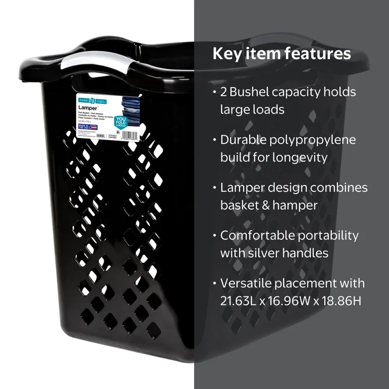 MAMAちゃんAH49B2/8GB/256GB Home Logic 2 Bushel Lamper Plastic Laundry Basket with Silver