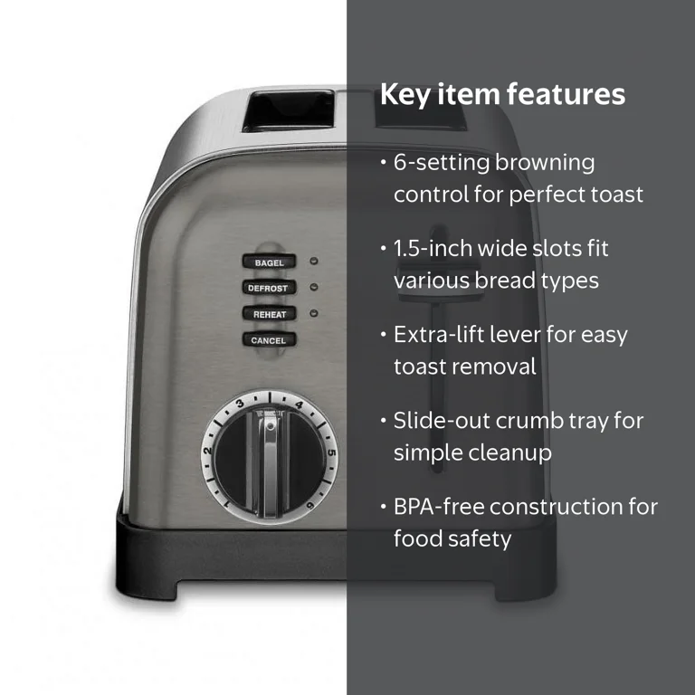 Cuisinart 2-Slice Toaster, CPT-160BKSP1, Stainless with Removable