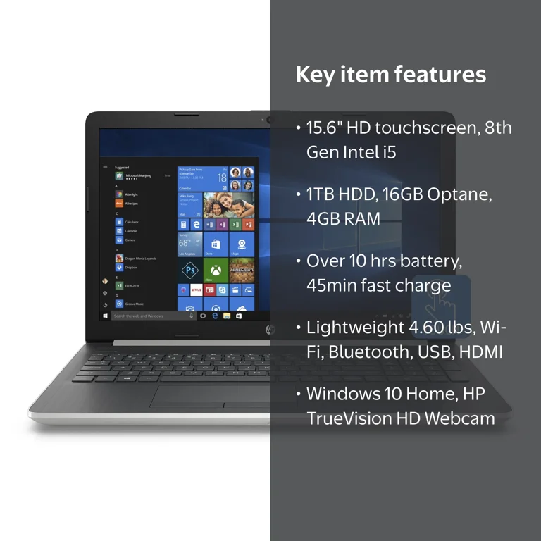 HP 15 Graphite Mist Touchscreen Laptop, Intel Core i5-8250U, 1TB