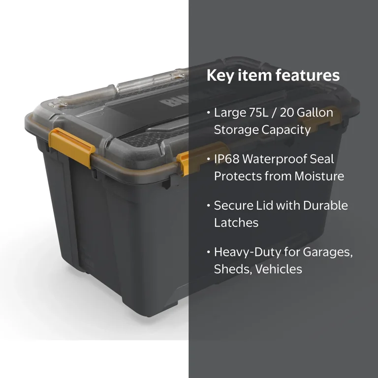 Ezy Storage 19.8 Gallon Large Gasket Tote, IP68 WaterProof Plastic Ezy Storage 19.8 Gallon Large Gasket Tote, IP68 WaterProof Plastic