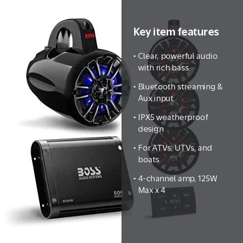 BOSS Audio Systems UNI4RGB Marine Tower Speakers and Bluetooth Amp