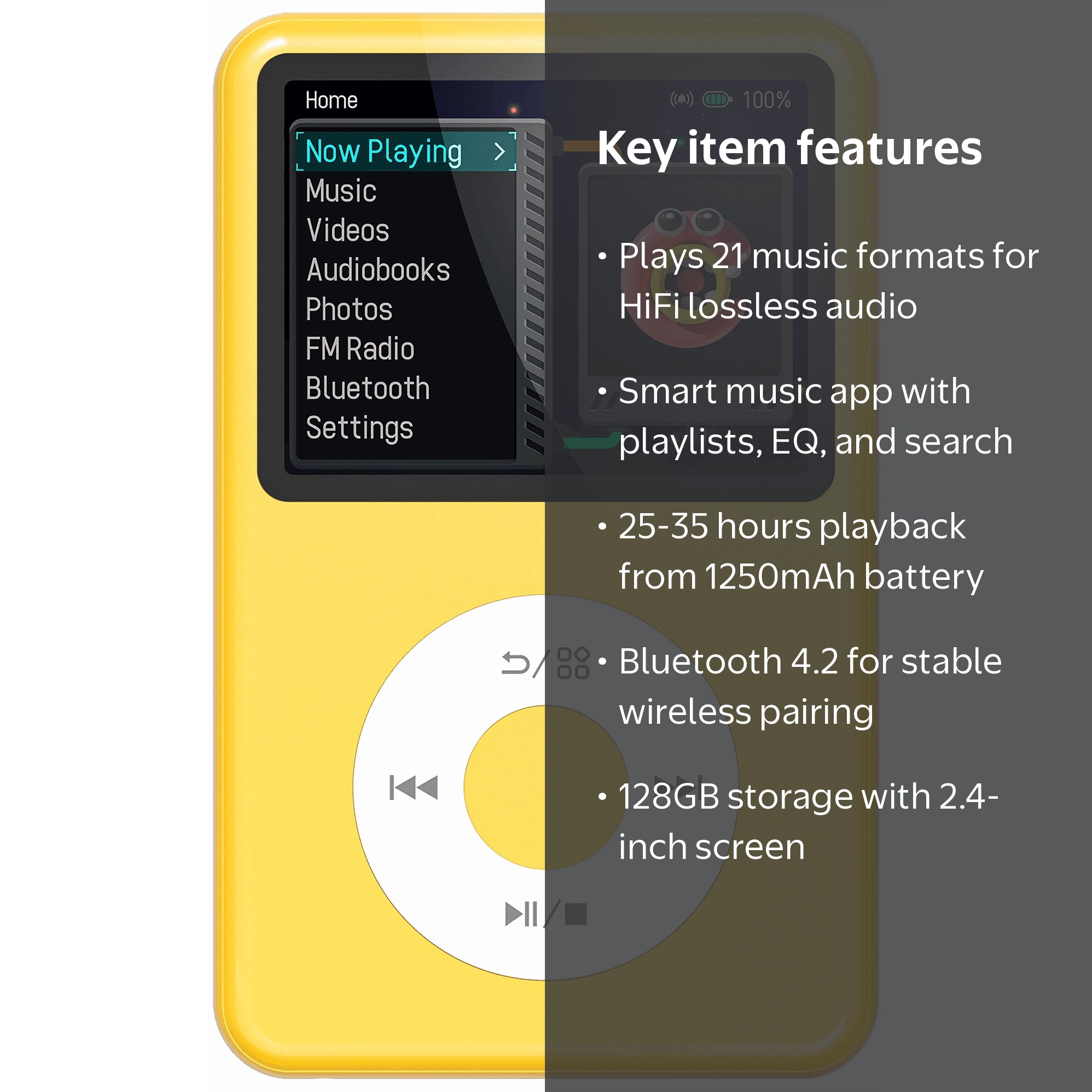 innioasis MP3 Player with Bluetooth, 128GB Portable HiFi Music