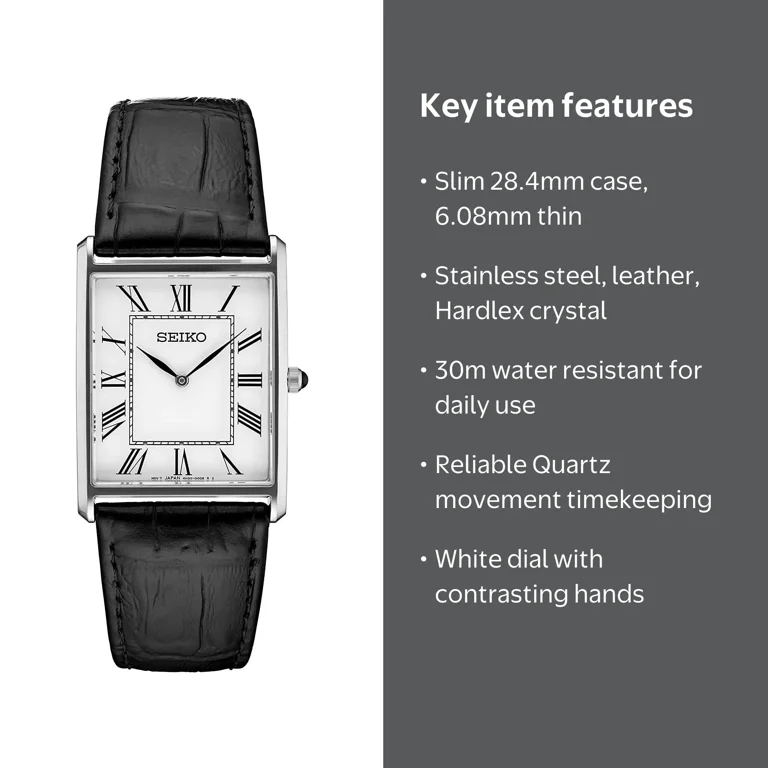 Seiko, Men's Watch, SWR049, Quartz, White Dial, Black Leather