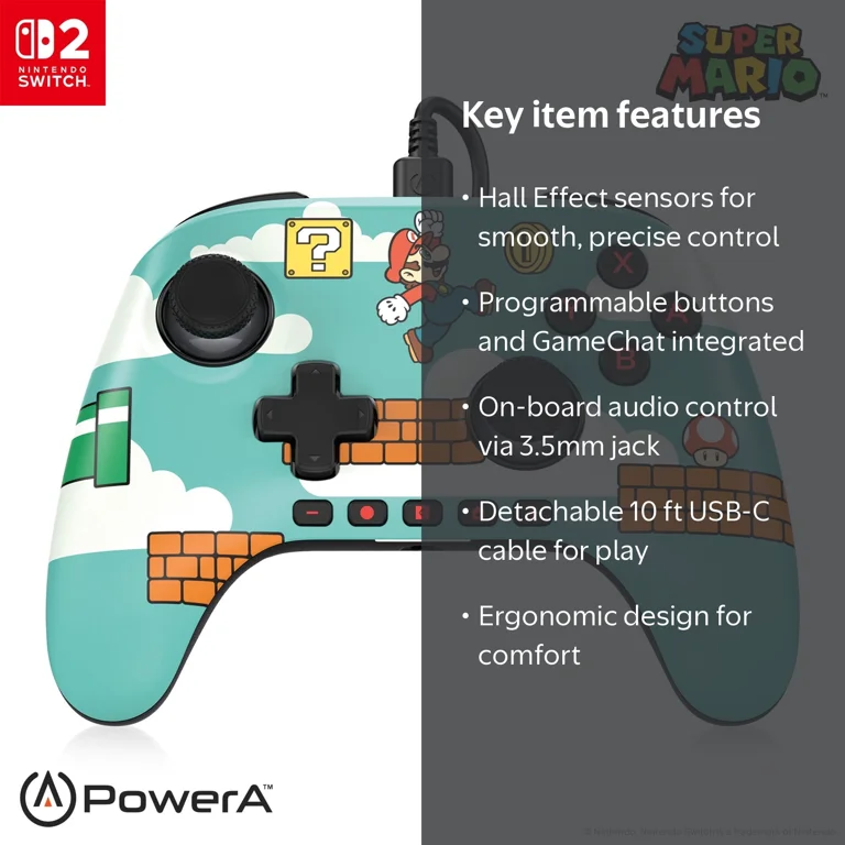 スイッチコントローラー&マリオメーカー2 PowerA, Wired Controller, for Nintendo Switch 2, Mario Time