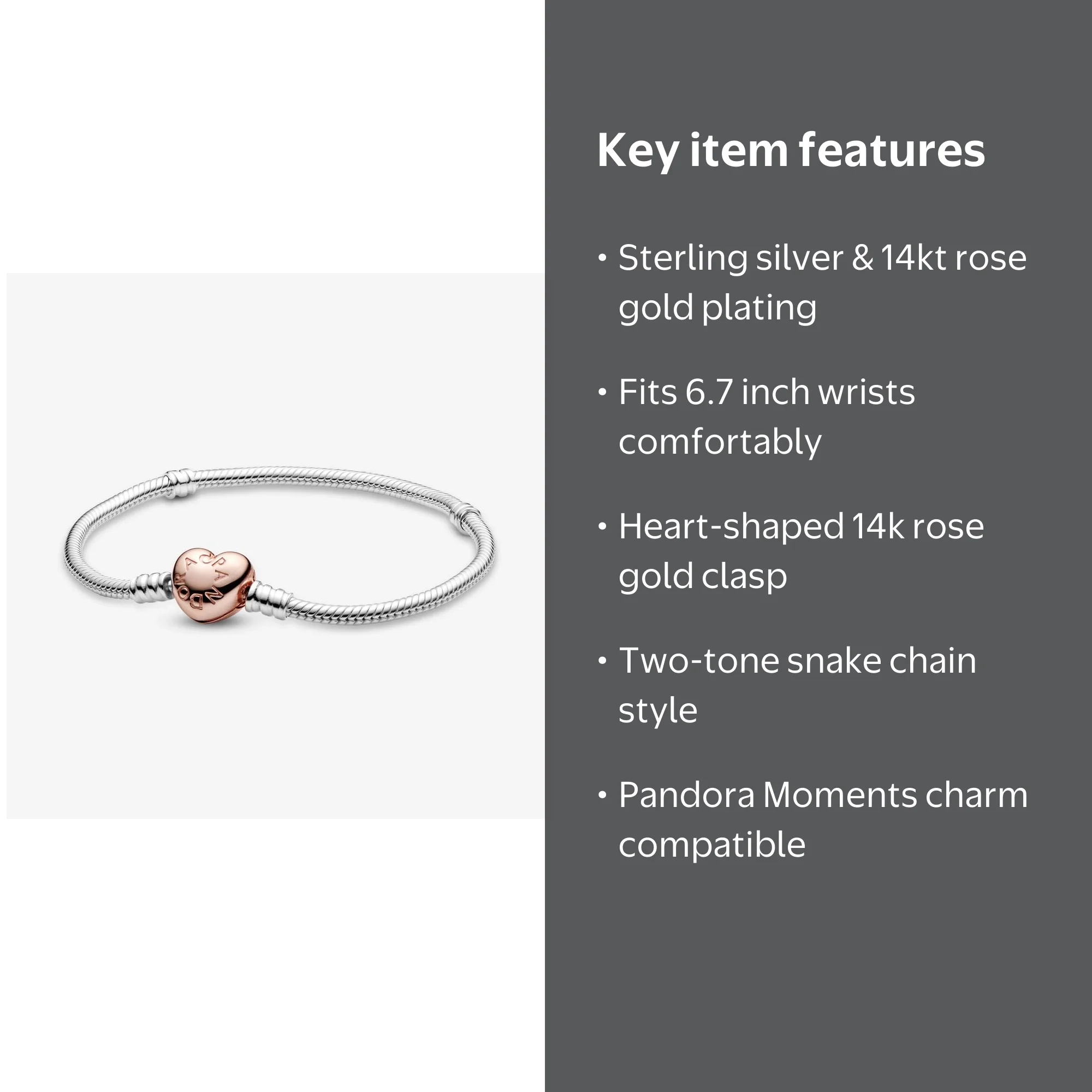 Pandora Women's Sterling Silver Snake Chain Charm Bracelet with