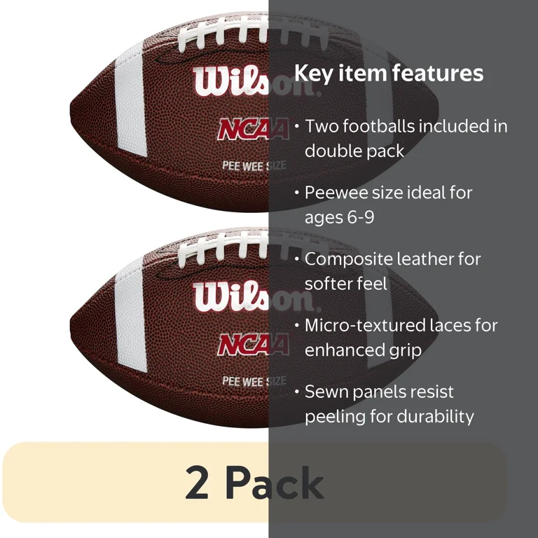 2 pack) Wilson NCAA Red Zone Composite Football - Brown, Peewee