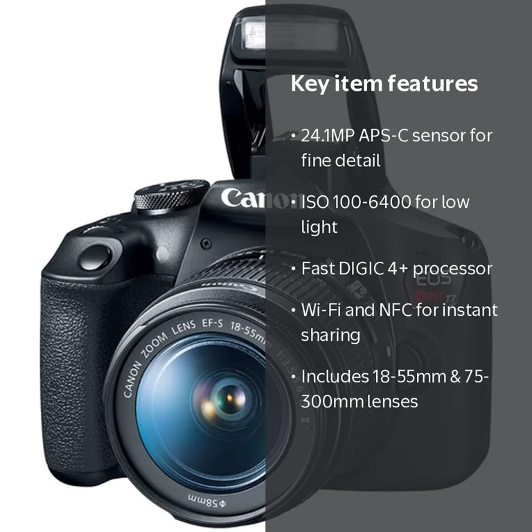 Canon T7 EOS Rebel DSLR Camera with EF-S 18-55mm and EF 75-300mm