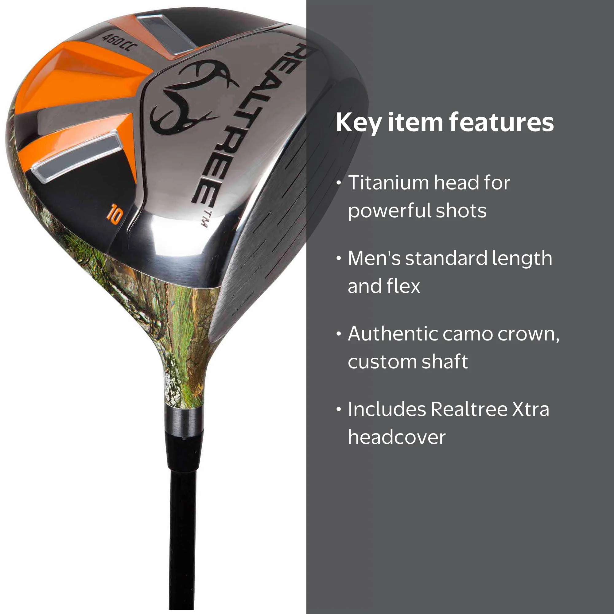 Pinemeadow Golf Real Tree Men's Driver, Black/Orange/Xtra