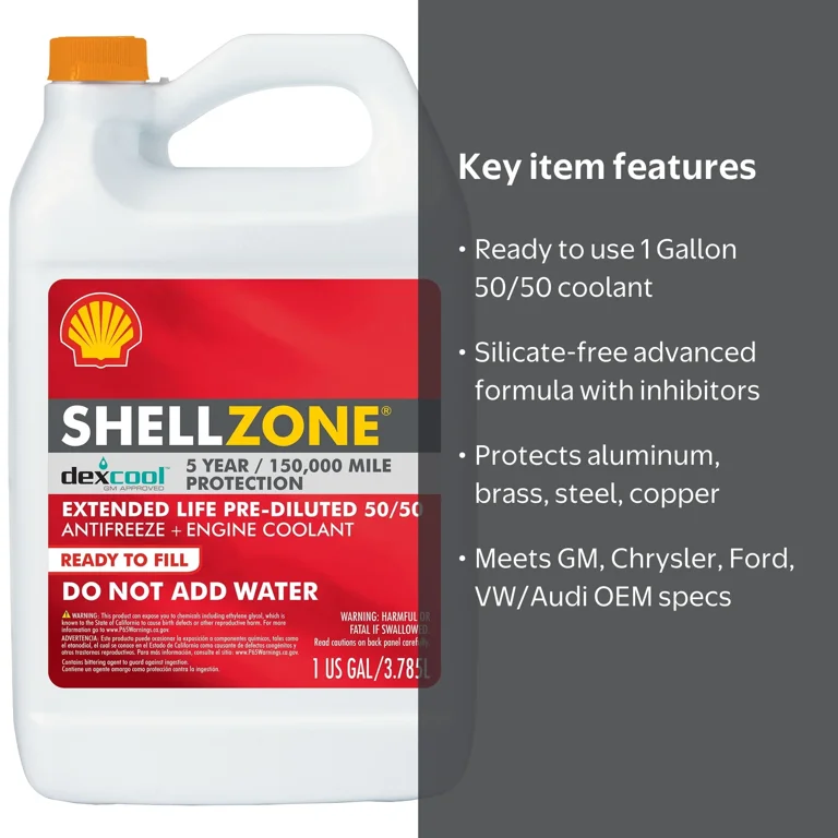 Shellzone, Dex-Cool Extended Life ELC Antifreeze + Coolant, 50/50