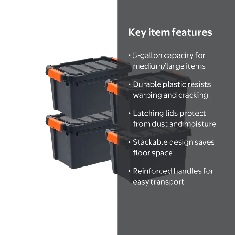 IRIS USA Heavy-Duty 5 Gal. Plastic Storage Bins with Lockable Lids