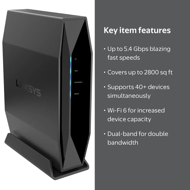 Linksys AX5400 Dual Band Wireless System, WiFi 6 Router, Black