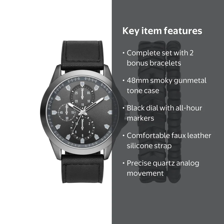 George Men's Watch Set Gunmetal Case Black Dial Textured Vegan