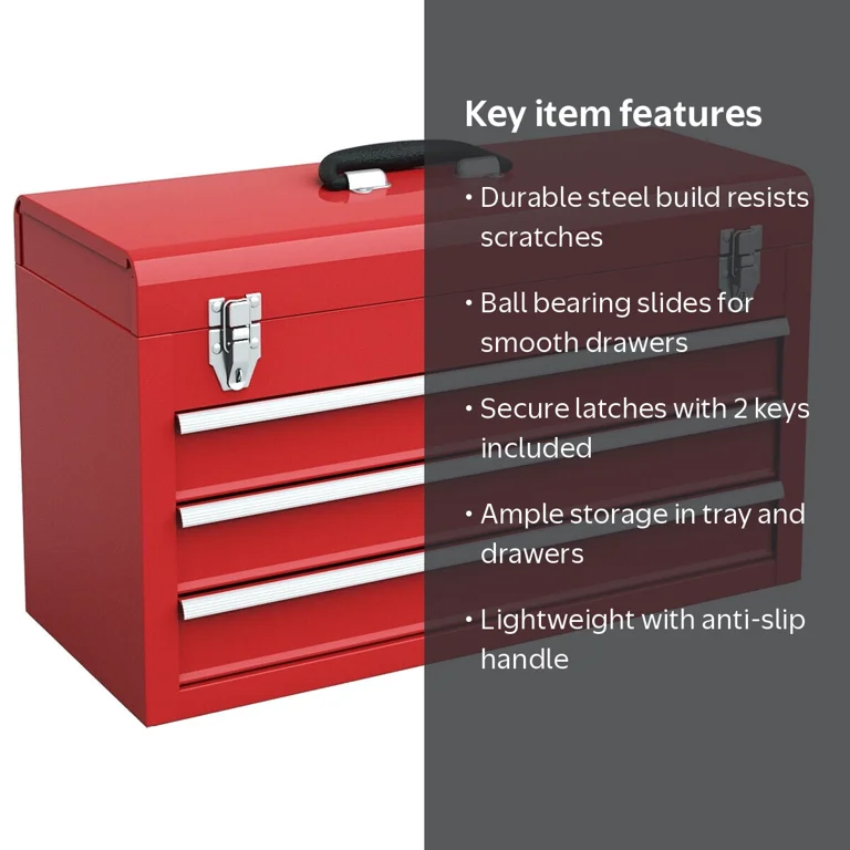 Costway, Portable Tool Chest, 3 Drawers, Red, Metal Storage