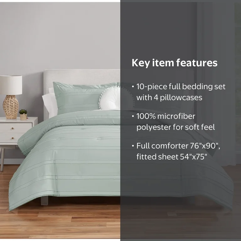 Mainstays Full Mint Bed in a Bag Comforter Set with Sheets and