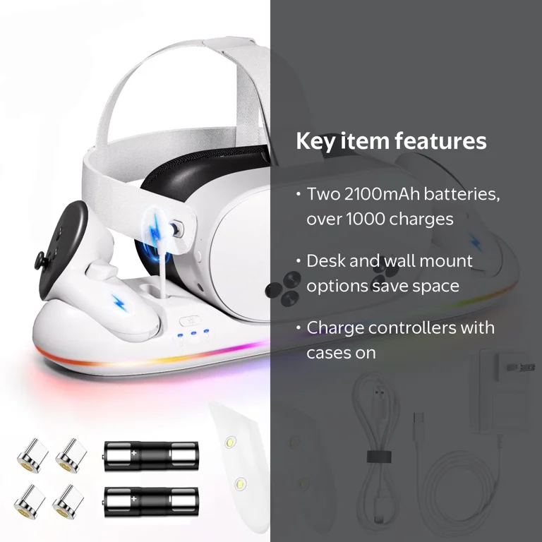 Prociv VR Headset Charging Dock, RGB Magnetic Station for Quest 3