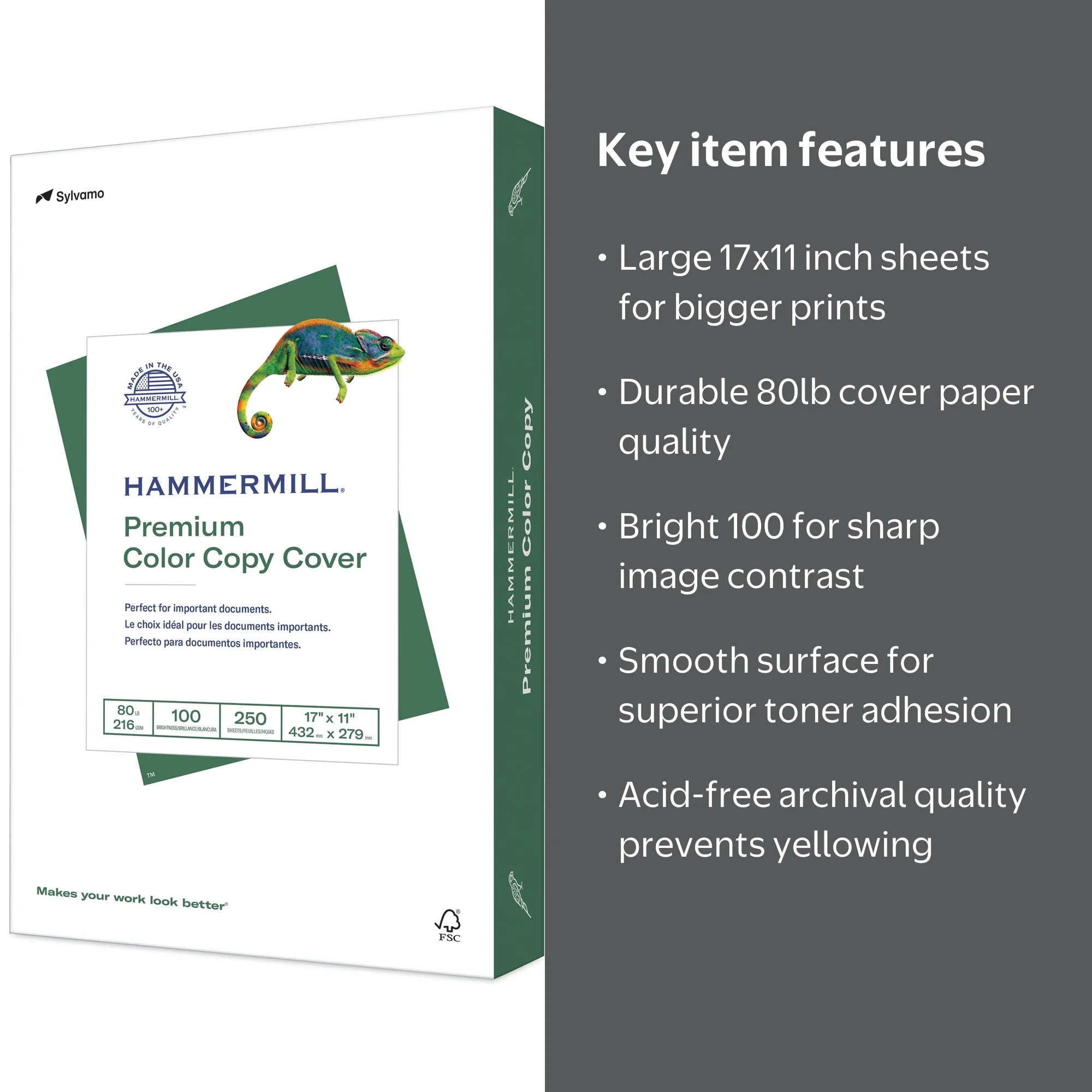 Hammermill Printer Paper, 80lb Premium Color Copy Cover, White